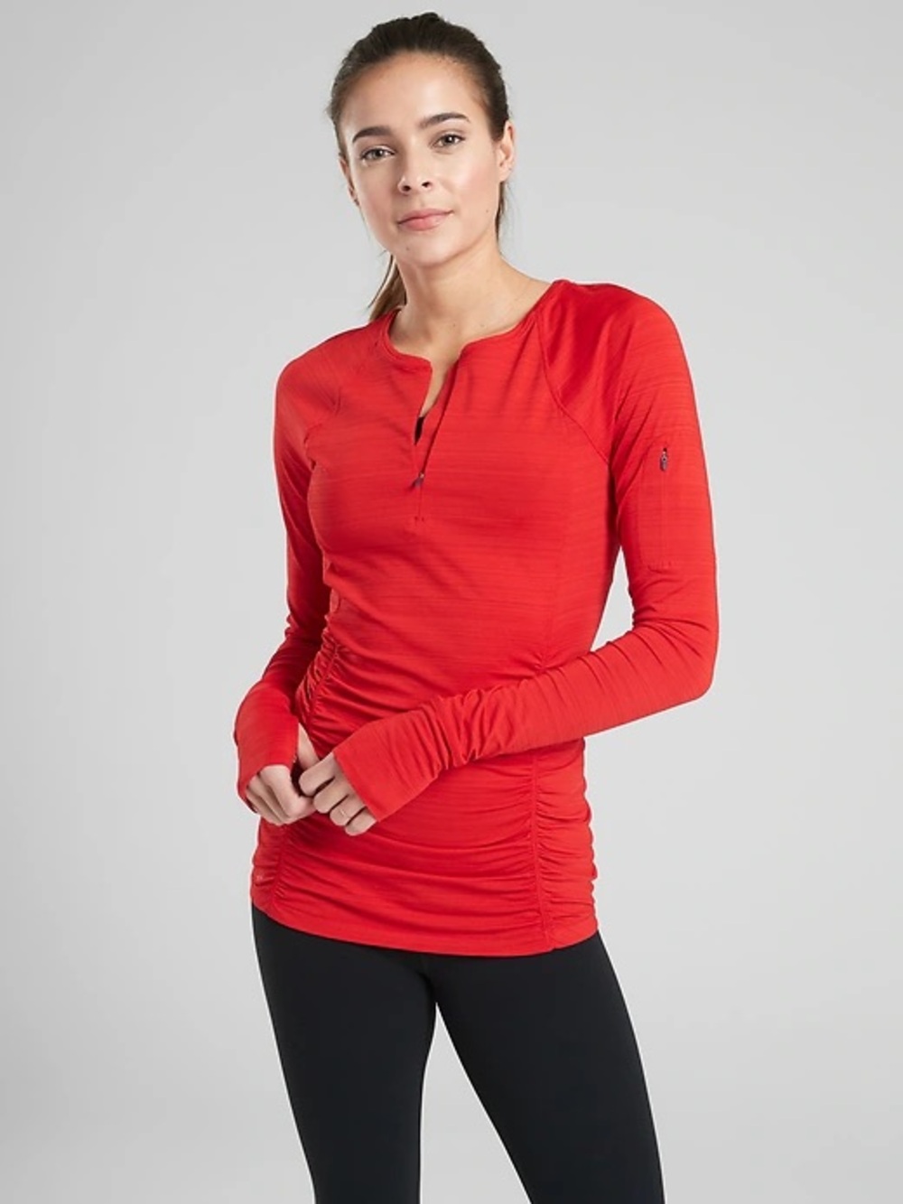 Athleta M Red Performance Half Zip Long Sleeve Top UPF 50+ Active Sporty Stretch